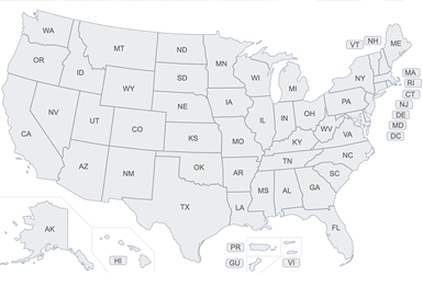 Screenshot of interactive map of US