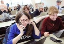 Photo of volunteers phone banking